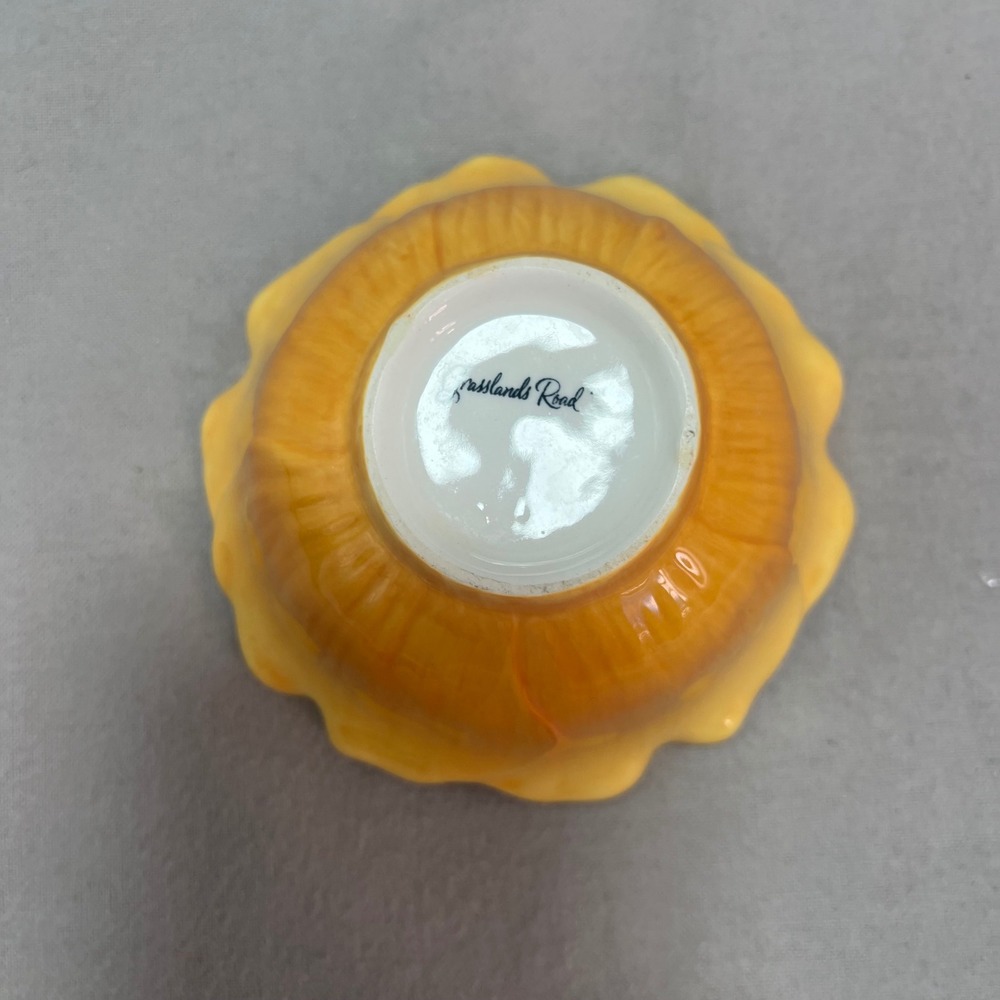 Grasslands Road Petals Bowl Yellow Ceramic Open Flower Spring Dessert Trinket - Picture 6 of 7